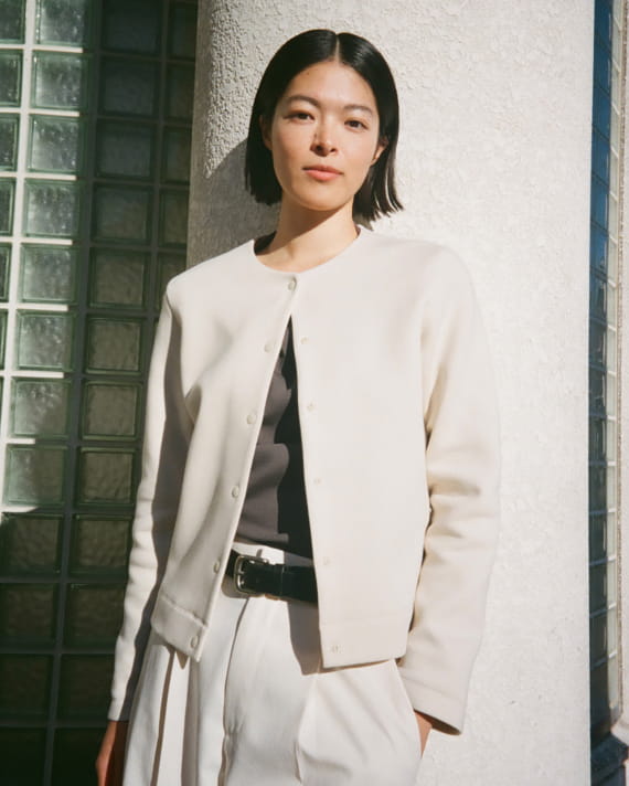 女二重織裏毛開襟衫