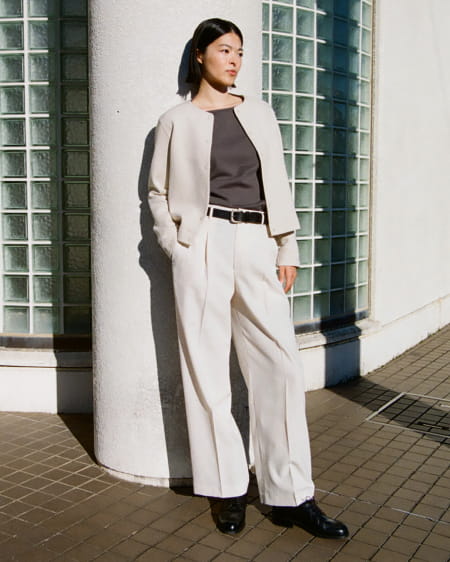 女二重織裏毛開襟衫